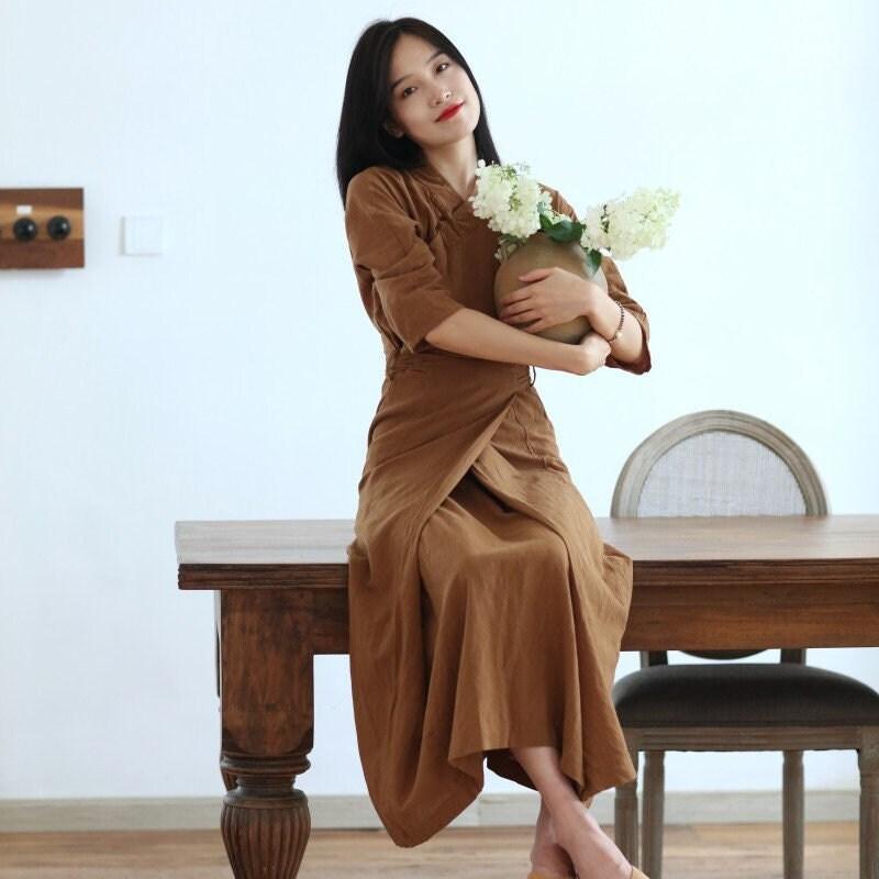 Chinese Hanfu Dress Linen Cotton Dress Maxi Linen Dress