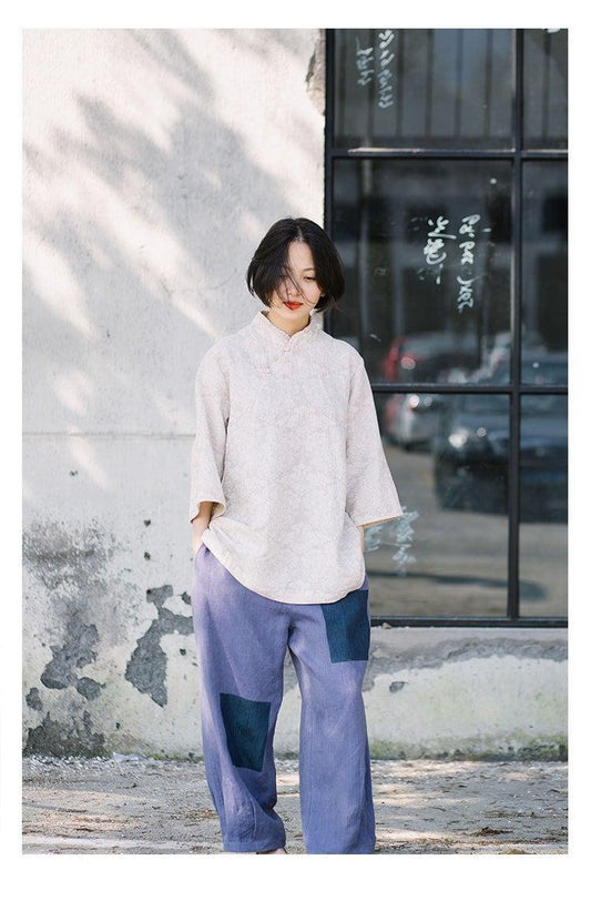 Linen Blouse Chinese Style Shirt Loose Blouse