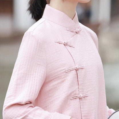 Linen Cotton Pink Qipao Blouse