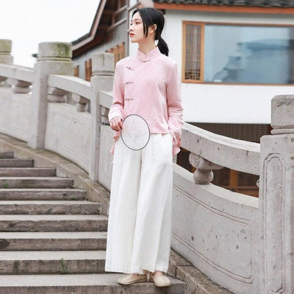 Linen Cotton Pink Qipao Blouse