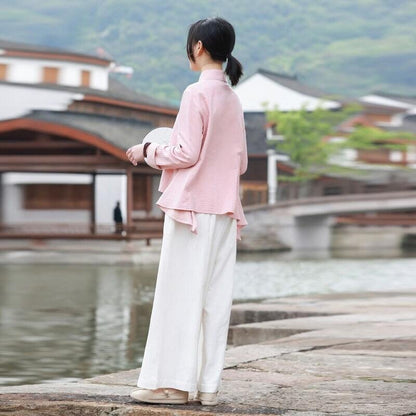 Linen Cotton Pink Qipao Blouse