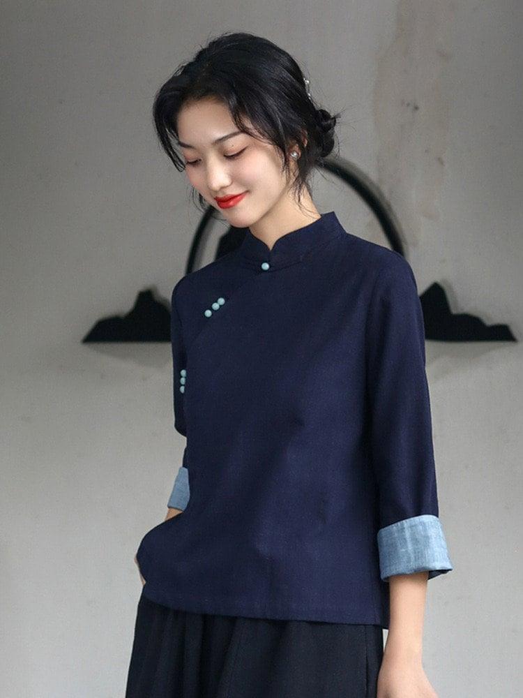 Dark Blue Blouse Chinese Style