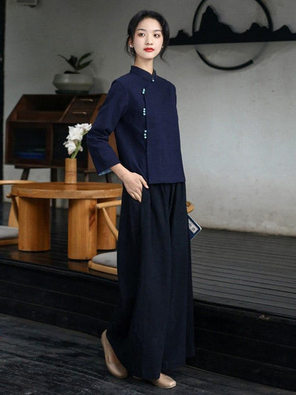 Dark Blue Blouse Chinese Style