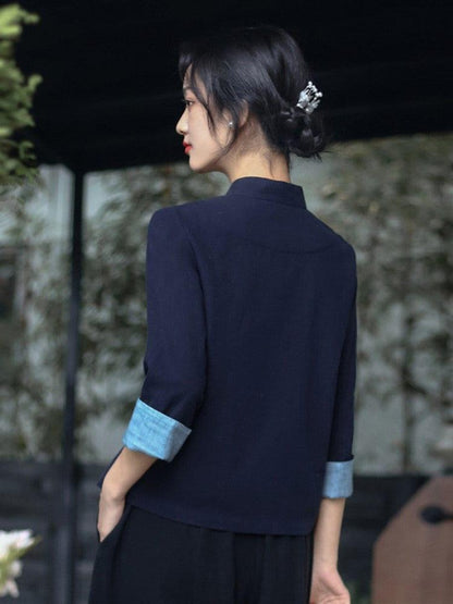 Dark Blue Blouse Chinese Style