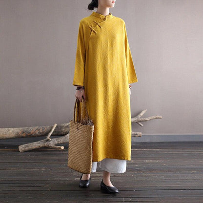 Yellow Cotton Dress Frog Button