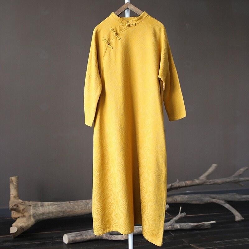 Yellow Cotton Dress Frog Button