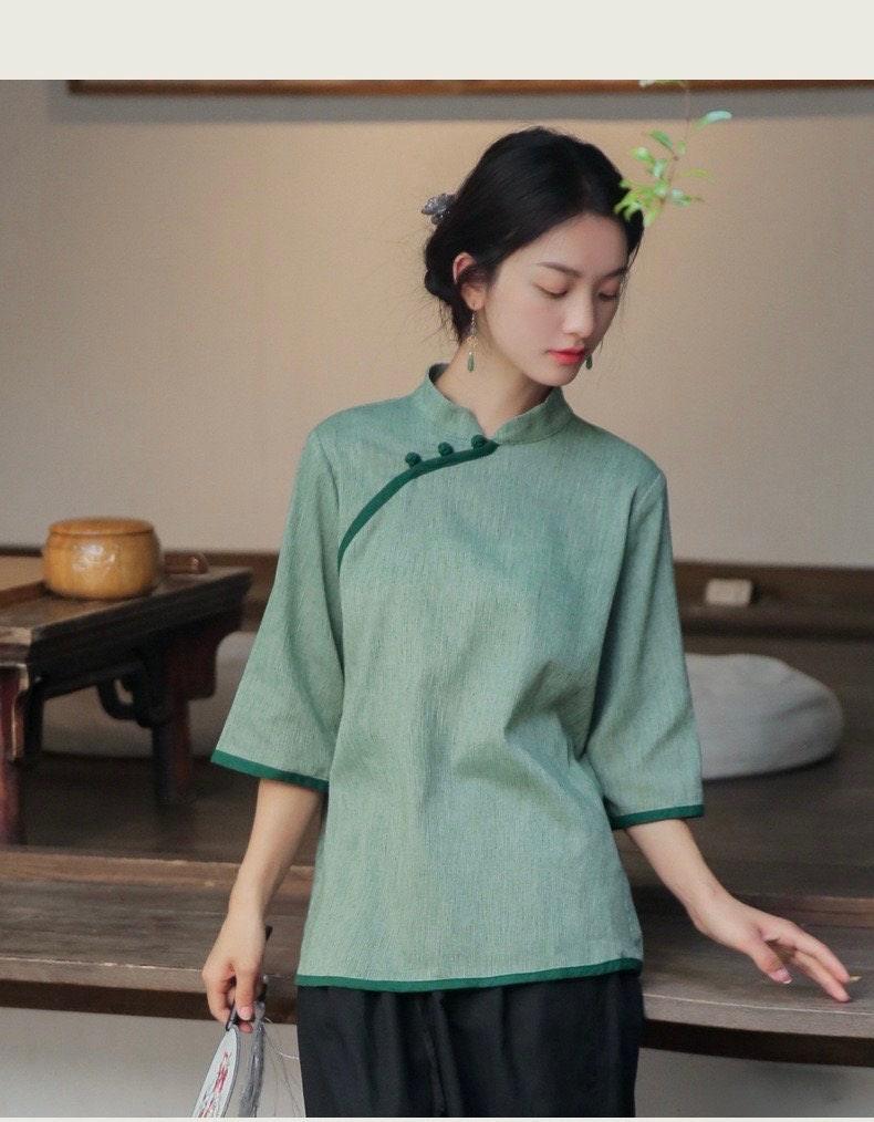 Pea Green Cheongsam Top Chinese Qipao