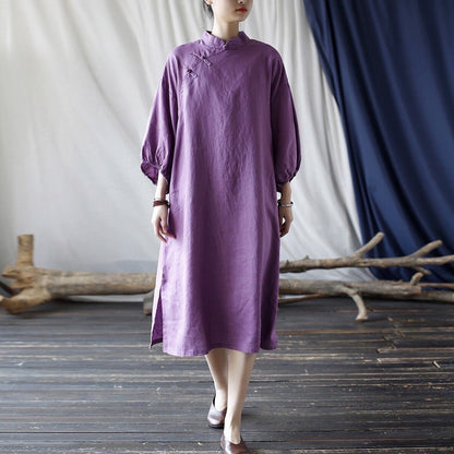 Purple/ White Linen Dress