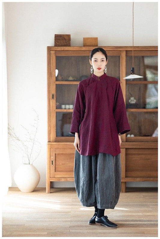 Linen Cheongsam Blouse Loose Shirt