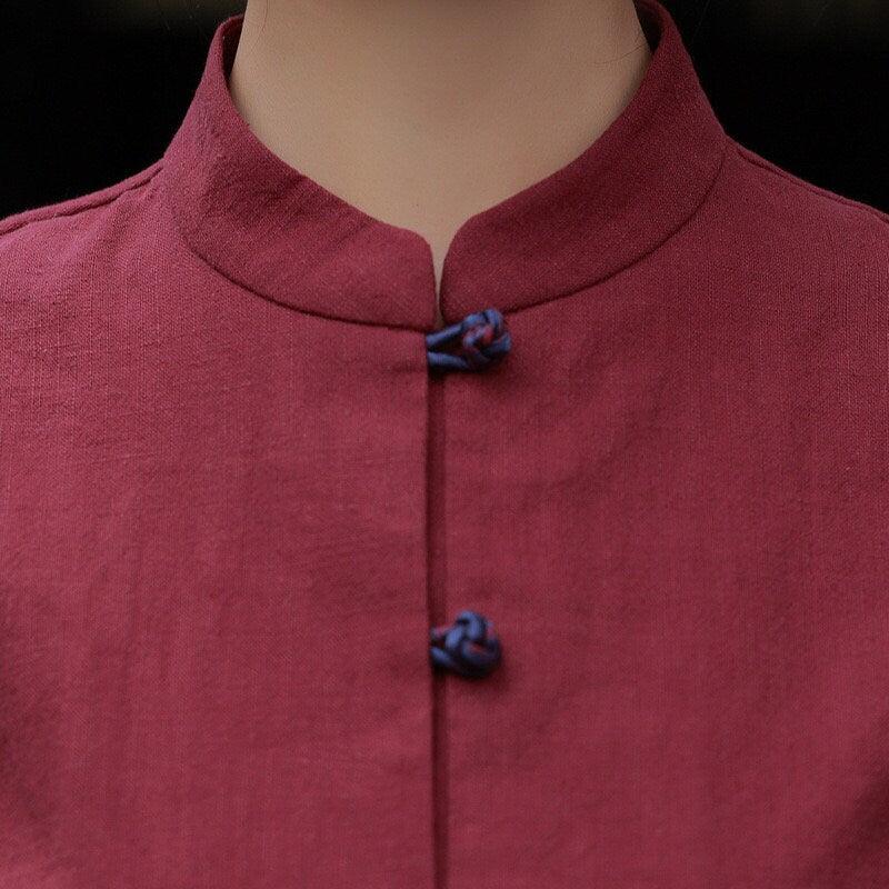 Wine Red Linen Cotton Cheongsam