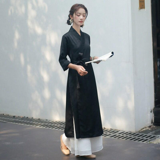 Dark Top Chinese Style Blouse Long Shirt