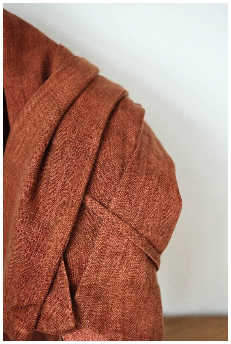 Rust Red Linen Hafu Blouse Blue Linen Shirt