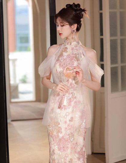 Pink Traditional Chinese Wedding Dress Qipao Dress