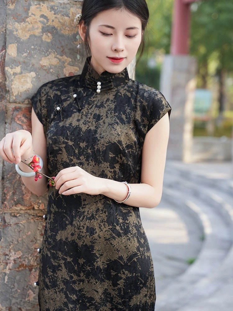 Rayon Cheongsam Traditional Qipao Dress Long Chinese Summer Dress