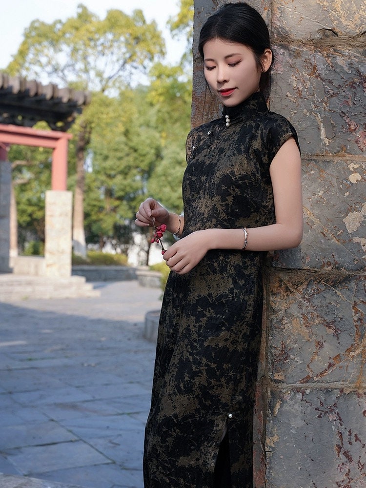 Rayon Cheongsam Traditional Qipao Dress Long Chinese Summer Dress