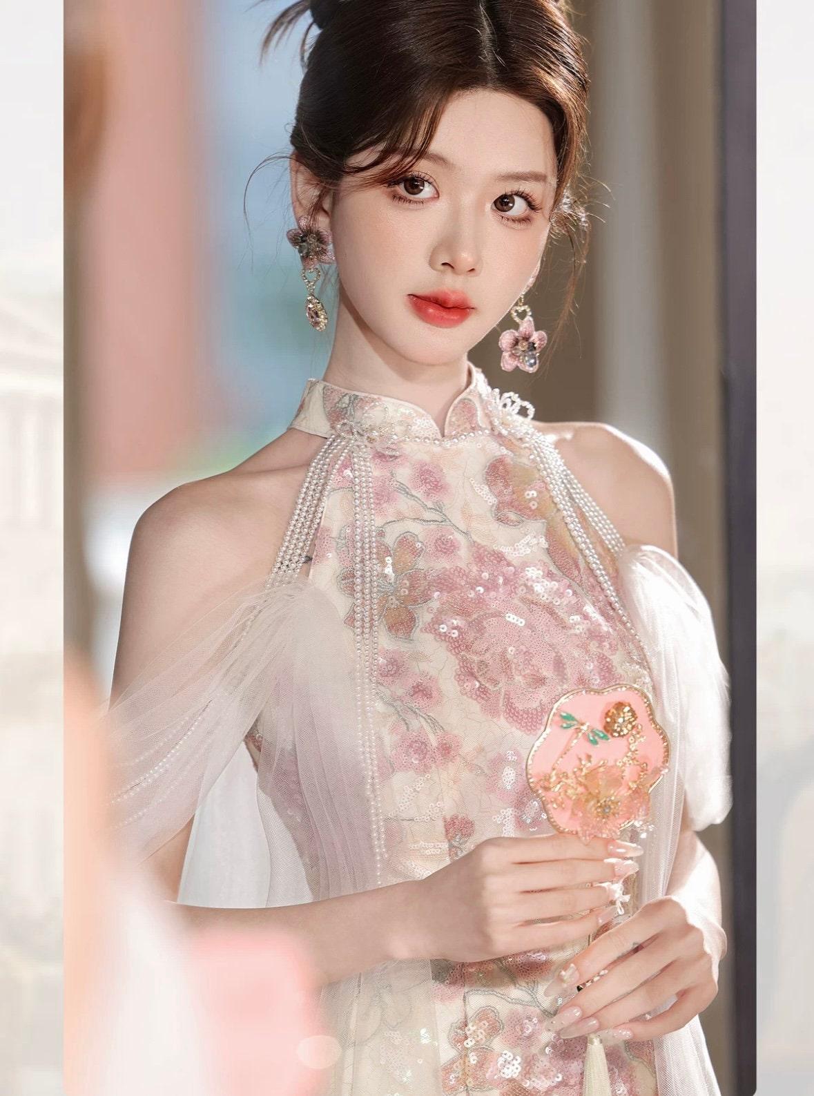 Pink Traditional Chinese Wedding Dress Qipao Dress