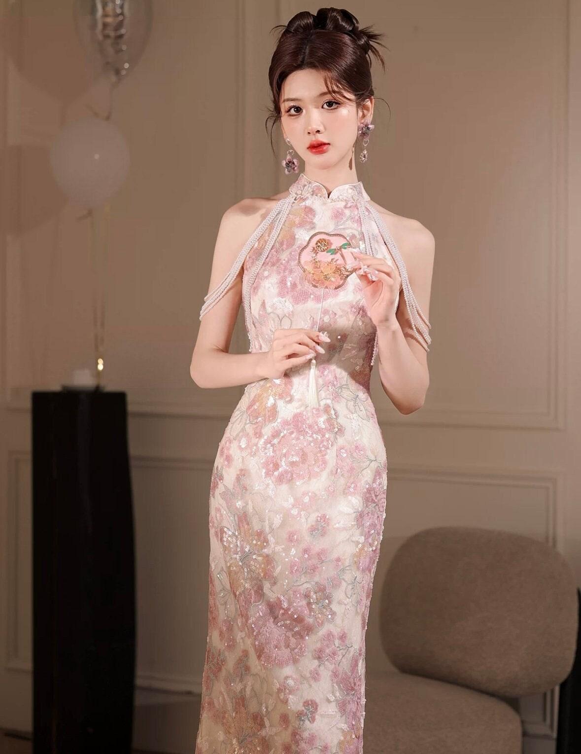 Pink Traditional Chinese Wedding Dress Qipao Dress