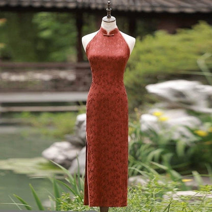 Brick Red Sleeveless Cheongsam