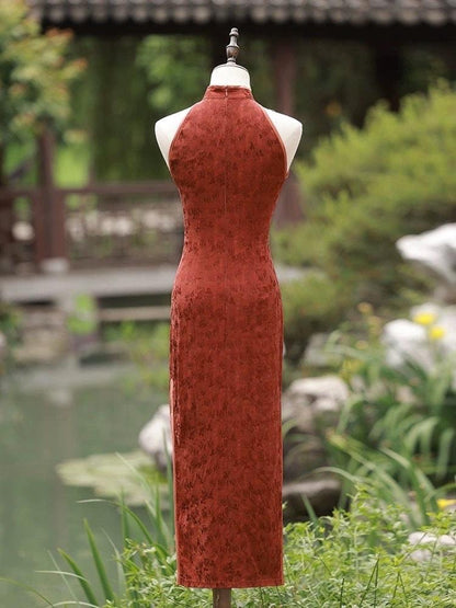 Brick Red Sleeveless Cheongsam