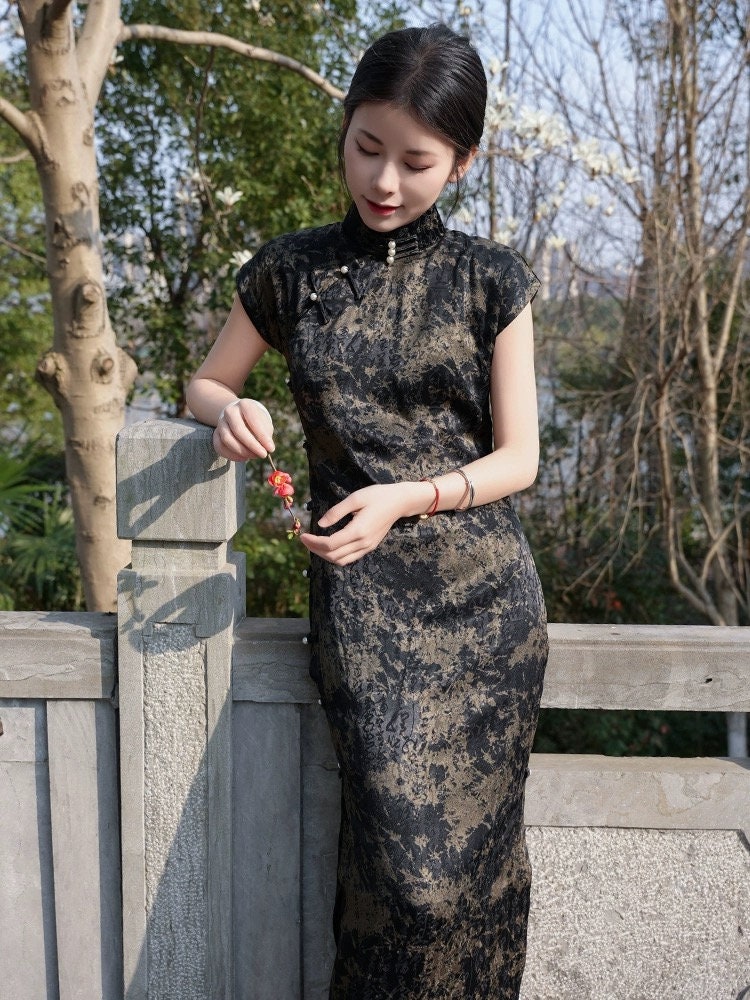 Rayon Cheongsam Traditional Qipao Dress Long Chinese Summer Dress