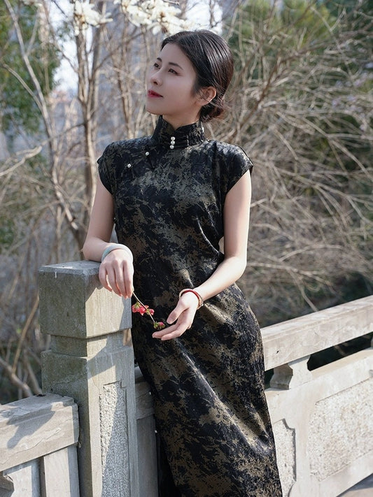 Rayon Cheongsam Traditional Qipao Dress Long Chinese Summer Dress