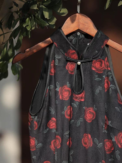 Rose Pattern Sleeveless Qipao