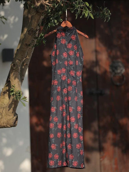 Rose Pattern Sleeveless Qipao