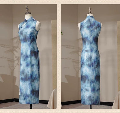 Blue Sleeveless Cheongsam, Summer Chinese Qipao