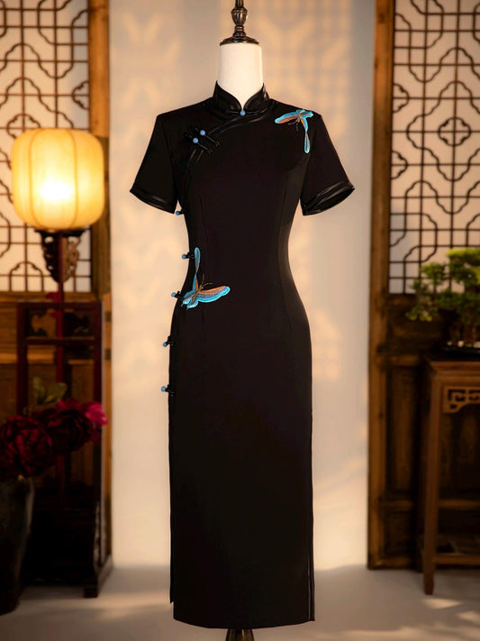 Black/white Cheongsam with Butterfly Chinese Qipao