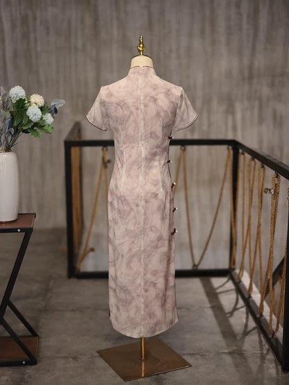 Autumn Winter New Pink Purple Short Sleeve Qipao, Casual Qipao