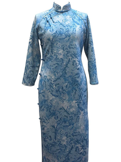 Winter Thick Long Qipao, Slimming Traditional Qipao Stand Collar Dress Pear-Shaped Figures Dress Elegant