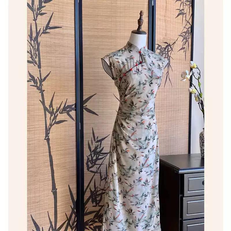 Floral Partten Sleeveless Cheongsam, Modern Chinese Qipao, Party Dress, Date dress