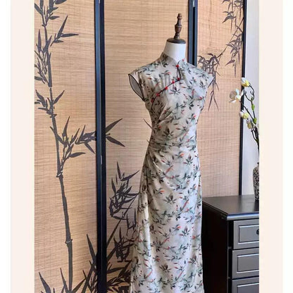 Floral Partten Sleeveless Cheongsam, Modern Chinese Qipao, Party Dress, Date dress