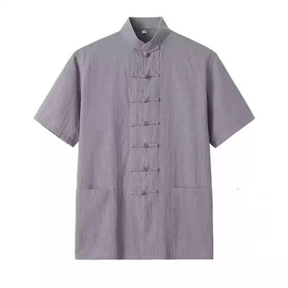 Linen cotton Tang shirt for Men Chinese white shirt short Sleeve Plus Size, Cheongsam Taichi Kongfu shirt Frog Button White/Black/Navy Shirt