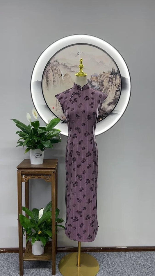 Purple Sleeveless New Chinese Style Improved Qipao Vintage Floral Elegant Slim Chinese Dress