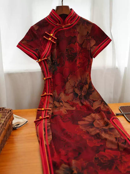 Wine Red Traditional Qipao Cheongsam, Summer Chinese Dress