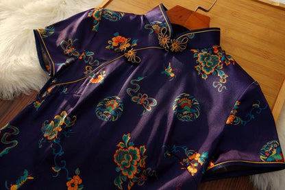 Deep Blue Qipao Shirt for Women, Mulberry Silk Vintage Versatile Top