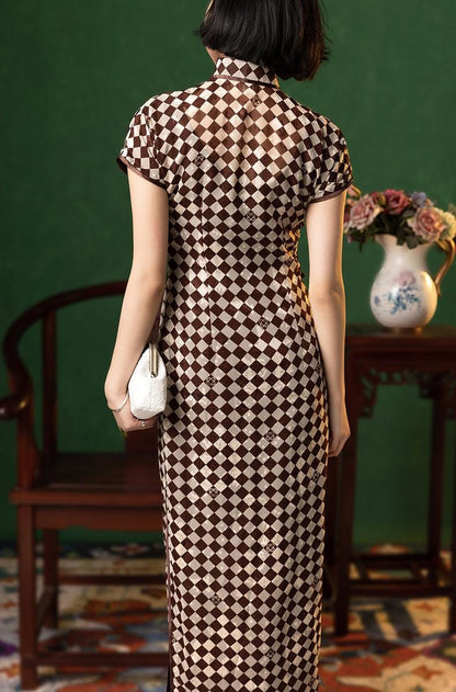 Old Shanghai Style Elegant Simple Long Traditional Qipao for Women