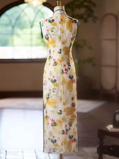 Modern Fresh Floral Qipao, Sleeveless Summer Qipao, Chinese Cheongsam Dress Daily Wear, Prom Dress, Date Dress