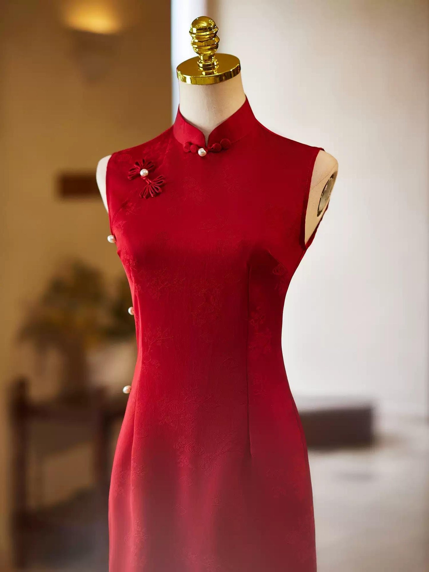 Wine Red Sleeveless Cheongsam, Summer Chinese Qipao