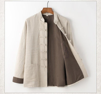 Bamboo Linen Cotton Tang Jacket Men Chinese Jacket Long Sleeve Plus Size