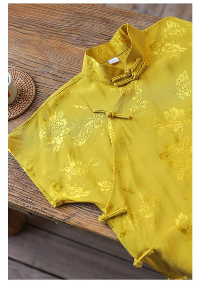 Traditional Qipao Cheongsam, Yellow Chinese Dress, Modern long length Daily Wear Party Dress Simple Wedding Guest Dress Prom dress