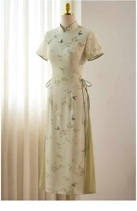 Short Sleeve Qipao, Date Qipao Elegant dress with jade buttons