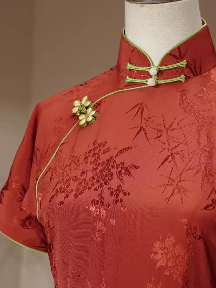 Orange Red Qipao Dress, Tridational Engagement Dress, High-End One-Piece Full Open Front Dress Pink/White Tea Ceremony Cheongsam