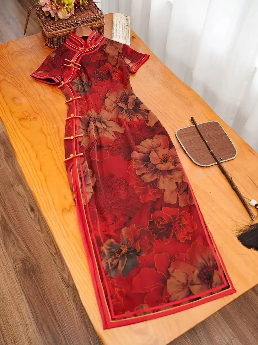 Wine Red Traditional Qipao Cheongsam, Summer Chinese Dress