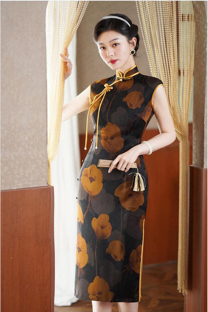 Boho Sleeveless Cheongsam, Modern Chinese Qipao, Mid length Daily Wear Prom Dress