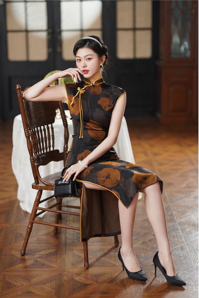 Boho Sleeveless Cheongsam, Modern Chinese Qipao, Mid length Daily Wear Prom Dress