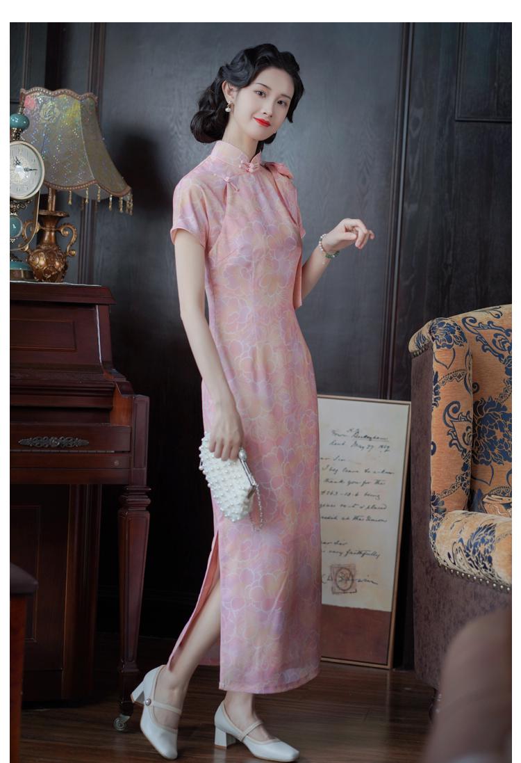 Pink Modern Engagement Cheongsam, One-Piece Tridational Prom Dress Modern Chinese Casual Qipao Frog Button Asian Costume