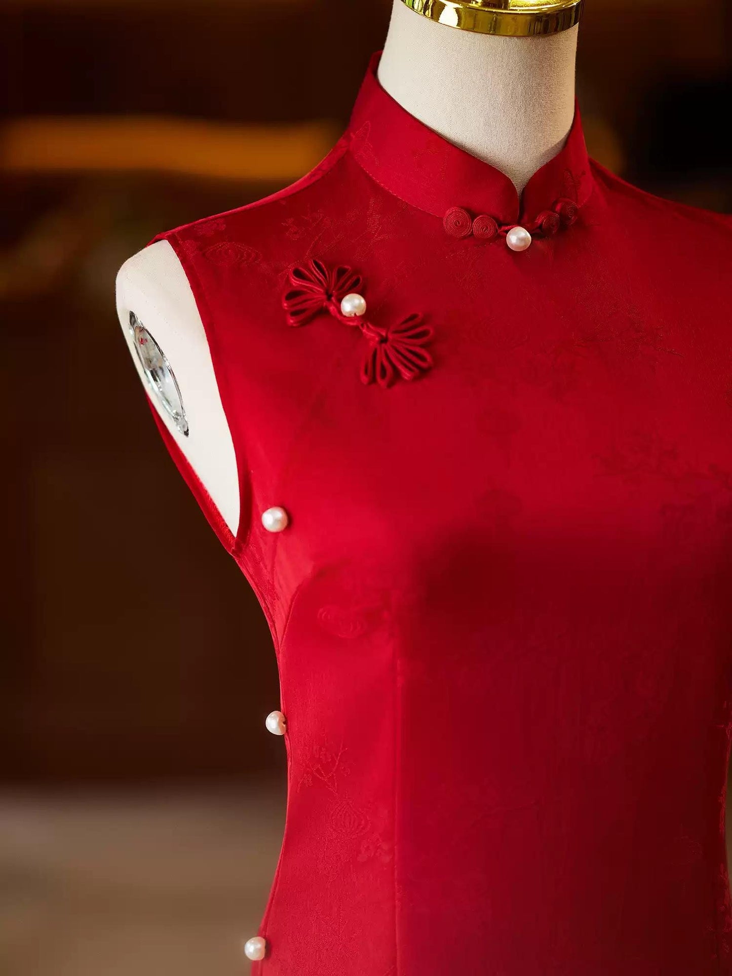 Wine Red Sleeveless Cheongsam, Summer Chinese Qipao