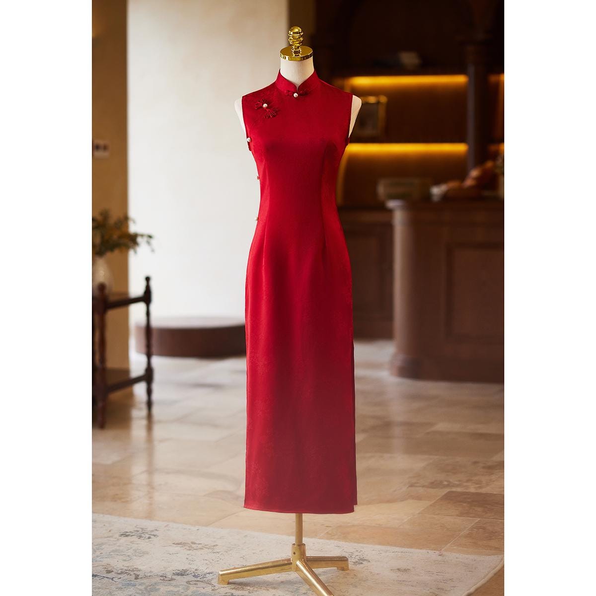 Wine Red Sleeveless Cheongsam, Summer Chinese Qipao